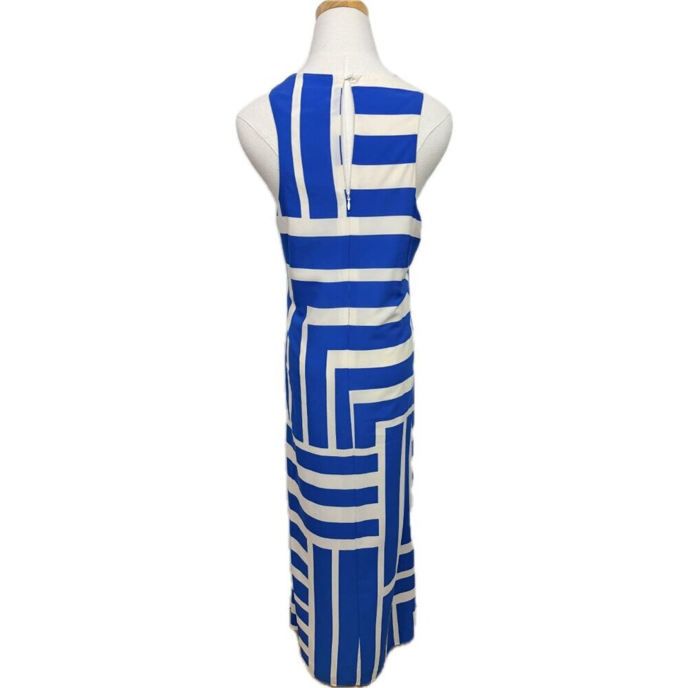 Donna Morgan Quincy Blue & White Geometric Sleeveless Maxi Dress Size 14 - Picture 4 of 6